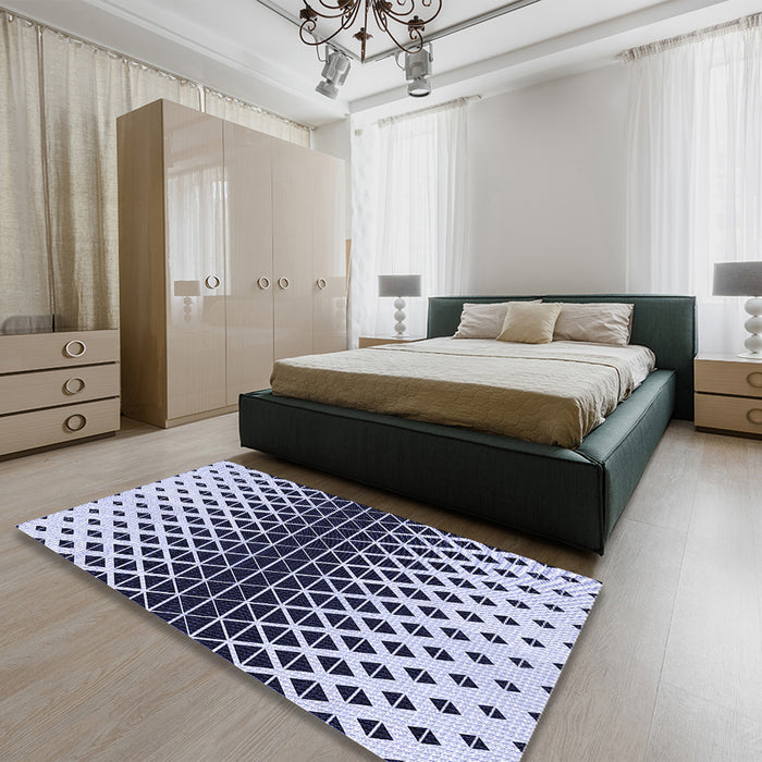 Patterned Blue Rug in a Bedroom, pat3798blu