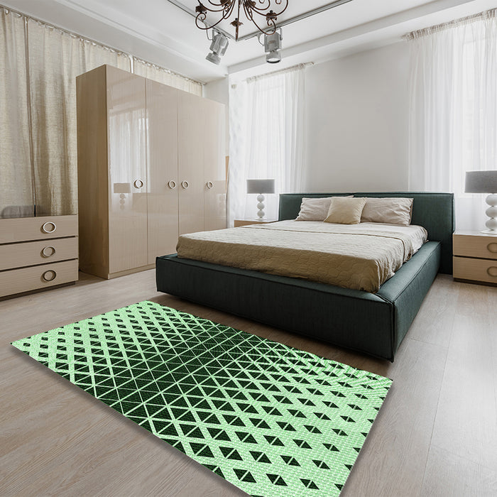Patterned Dark Forest Green Rug in a Bedroom, pat3798grn