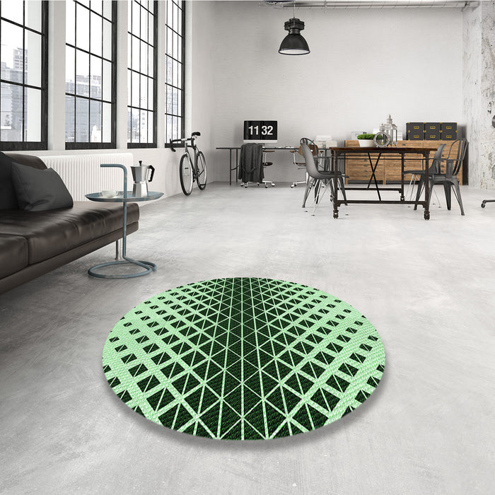Round Patterned Dark Forest Green Rug in a Office, pat3798grn