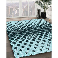 Patterned Medium Teal Green Rug, pat3798lblu