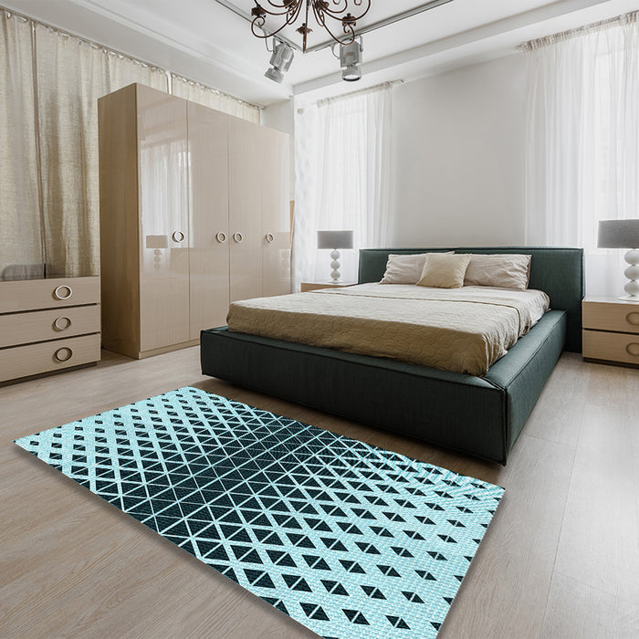 Patterned Medium Teal Green Rug in a Bedroom, pat3798lblu