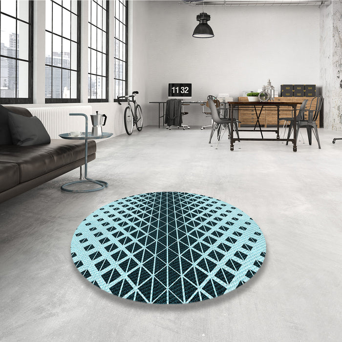 Round Patterned Medium Teal Green Rug in a Office, pat3798lblu