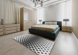 Patterned Platinum Gray Novelty Rug in a Bedroom, pat3798