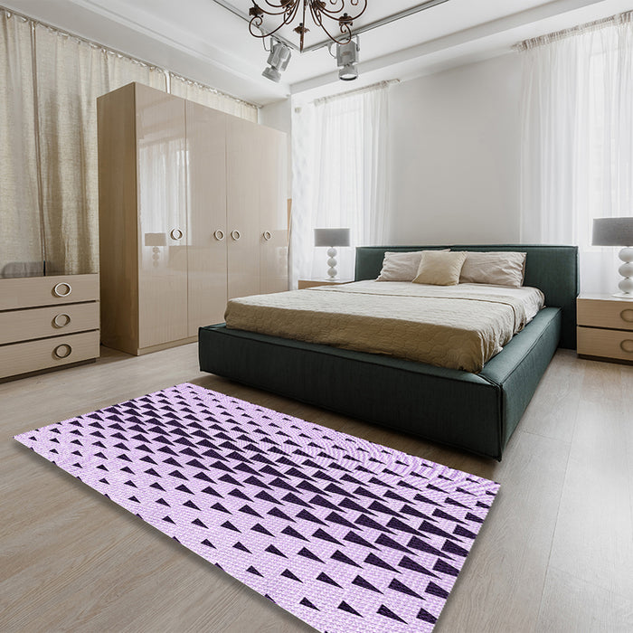 Patterned Bright Grape Purple Rug in a Bedroom, pat3799pur