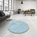 Round Machine Washable Transitional Blue Rug in a Office, wshpat37