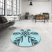 Patterned Deep-Sea Green Rug in a Kitchen, pat38lblu