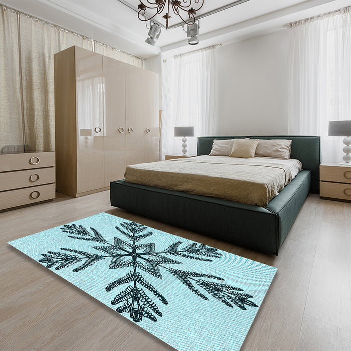 Patterned Deep-Sea Green Rug in Family Room, pat38lblu