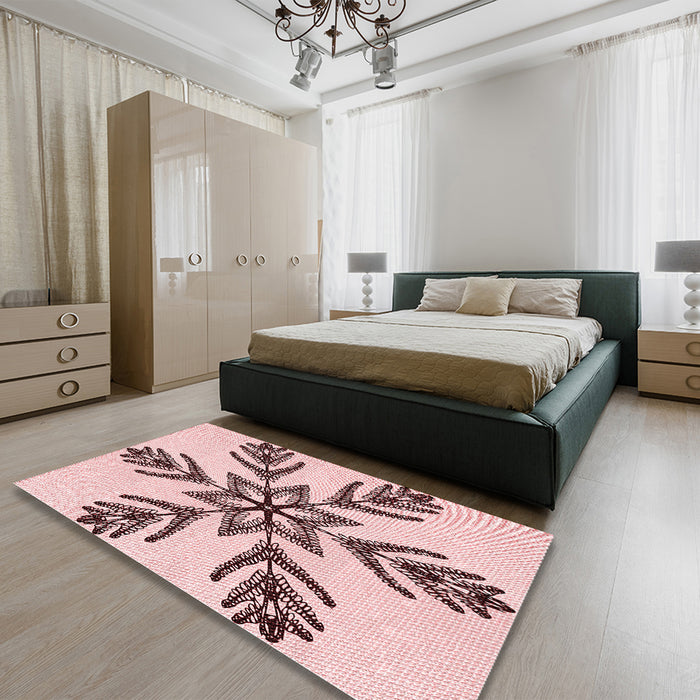 Machine Washable Transitional Light Rose Pink Rug in a Family Room, wshpat38rd
