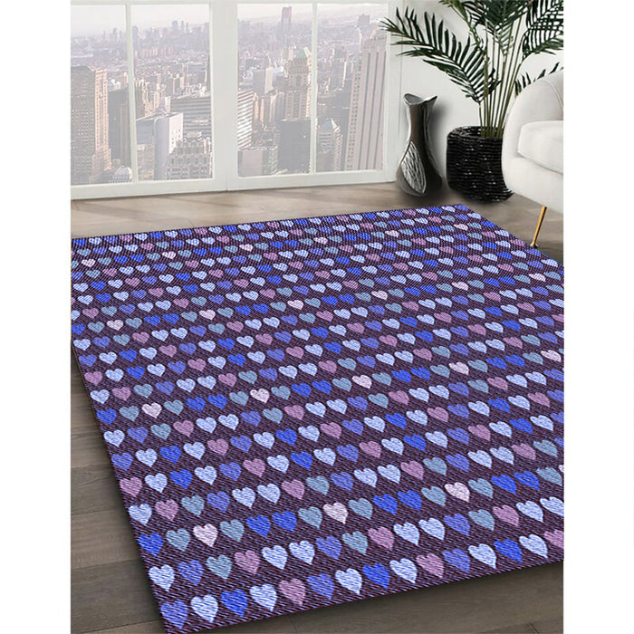 Patterned Medium Slate Blue Rug in Family Room, pat380blu