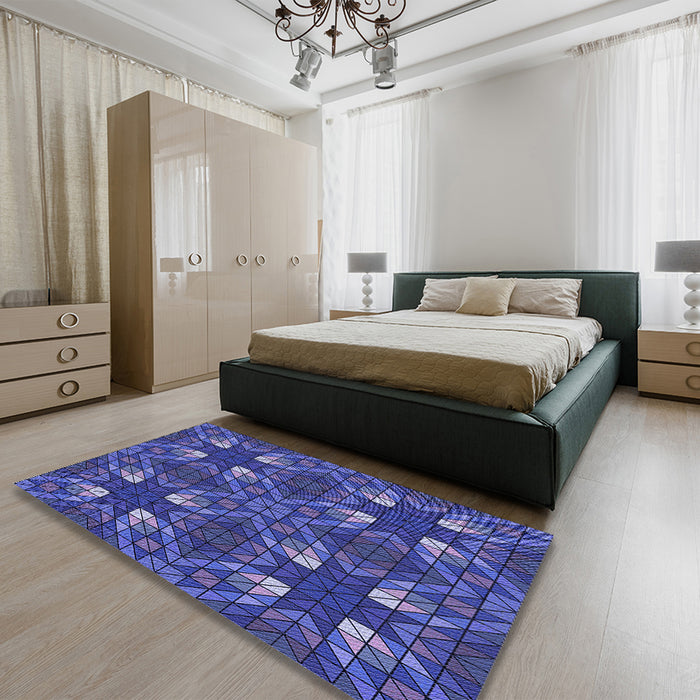 Round Machine Washable Transitional Light Slate Blue Rug in a Office, wshpat3800blu