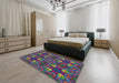 Patterned Plum Purple Modern Rug in a Bedroom, pat3800