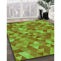 Patterned Dark Yellow Green Rug, pat3803grn