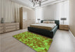 Patterned Dark Yellow Green Rug in a Bedroom, pat3803grn