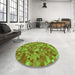 Round Patterned Dark Yellow Green Rug in a Office, pat3803grn