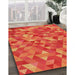 Patterned Neon Orange Rug in Family Room, pat3803org