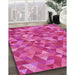 Machine Washable Transitional Deep Pink Rug in a Family Room, wshpat3803pur
