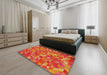 Patterned Orange Modern Rug in a Bedroom, pat3803