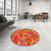 Round Machine Washable Transitional Orange Rug in a Office, wshpat3803