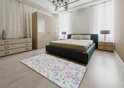 Patterned Lavender Purple Modern Rug in a Bedroom, pat3804