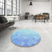 Round Patterned Crystal Blue Rug in a Office, pat3805lblu