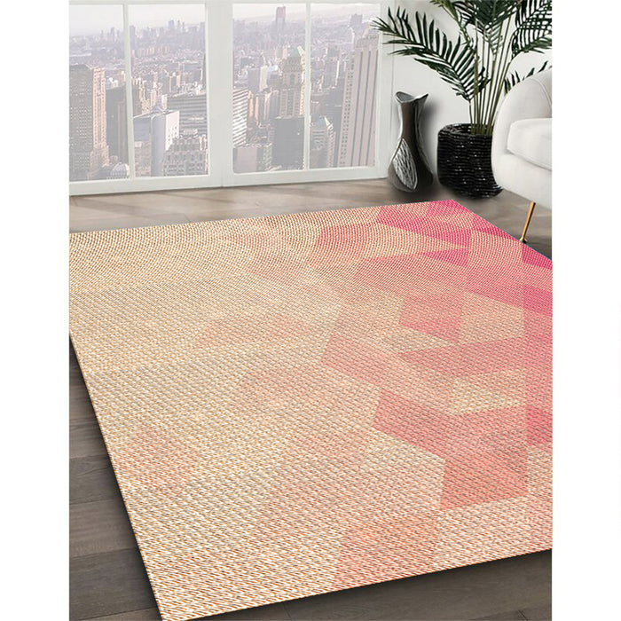 Patterned Deep Peach Orange Rug in Family Room, pat3805org