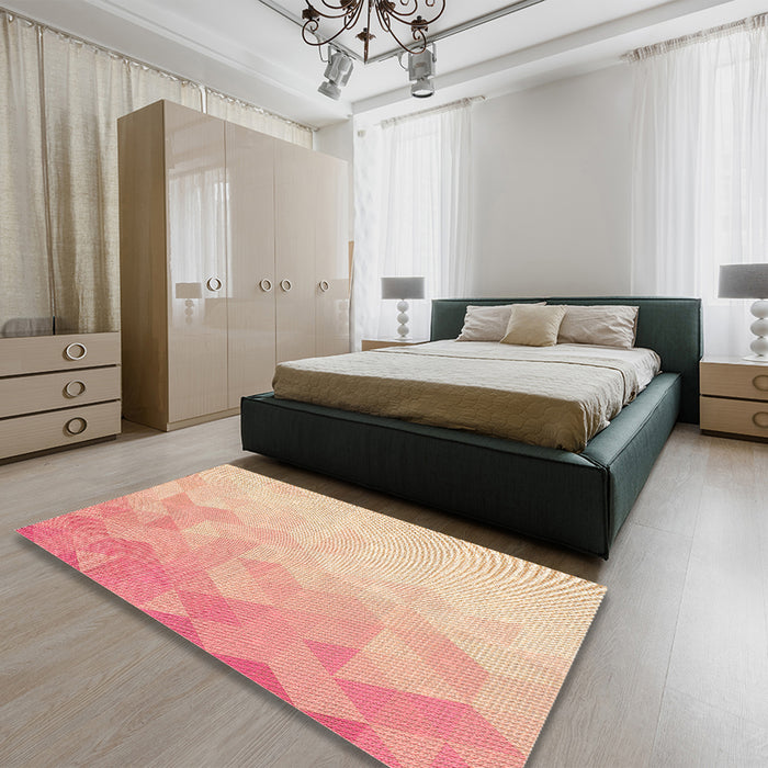 Patterned Deep Peach Orange Rug in a Bedroom, pat3805org