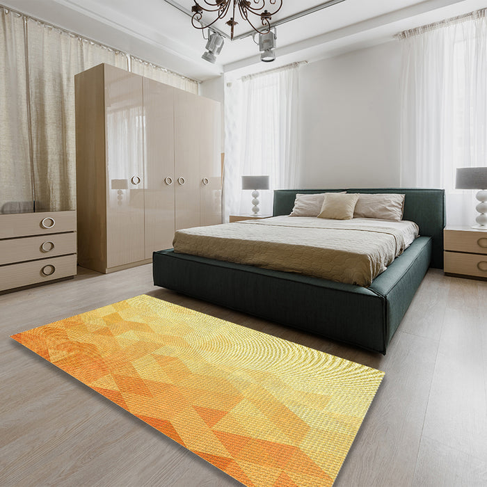 Patterned Chrome Gold Yellow Rug in a Bedroom, pat3805yw