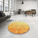 Round Patterned Chrome Gold Yellow Rug in a Office, pat3805yw