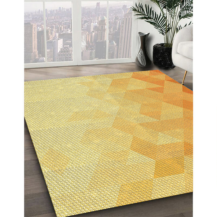 Patterned Chrome Gold Yellow Rug in Family Room, pat3805yw