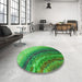 Round Patterned Forest Green Rug in a Office, pat3808grn