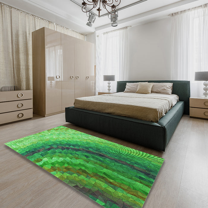 Patterned Forest Green Rug in a Bedroom, pat3808grn