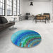 Round Patterned Blue Rug in a Office, pat3808lblu