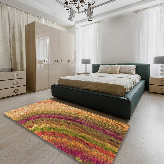 Patterned Mahogany Brown Rug in a Bedroom, pat3808org