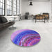 Round Patterned Blue Violet Purple Rug in a Office, pat3808pur