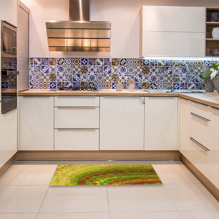 Patterned Golden Brown Yellow Rug in a Kitchen, pat3808yw