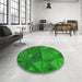 Round Patterned Green Rug in a Office, pat3809grn