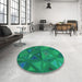 Round Patterned Spring Green Rug in a Office, pat3809lblu