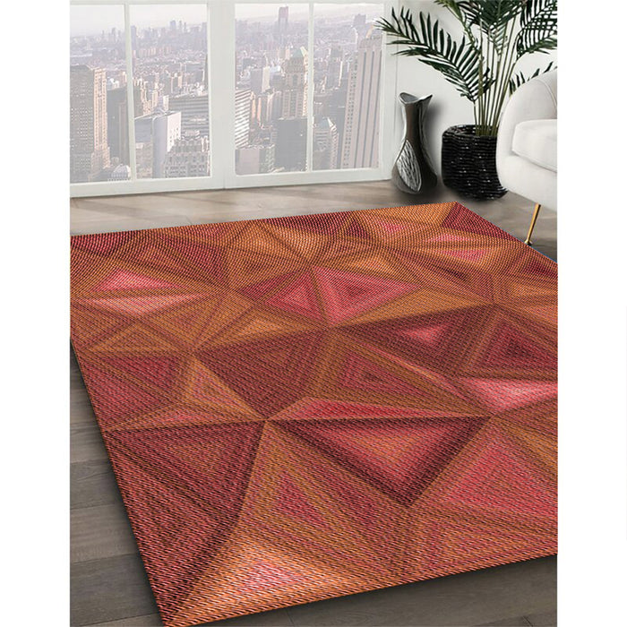 Patterned Orange Red Orange Rug in Family Room, pat3809rd