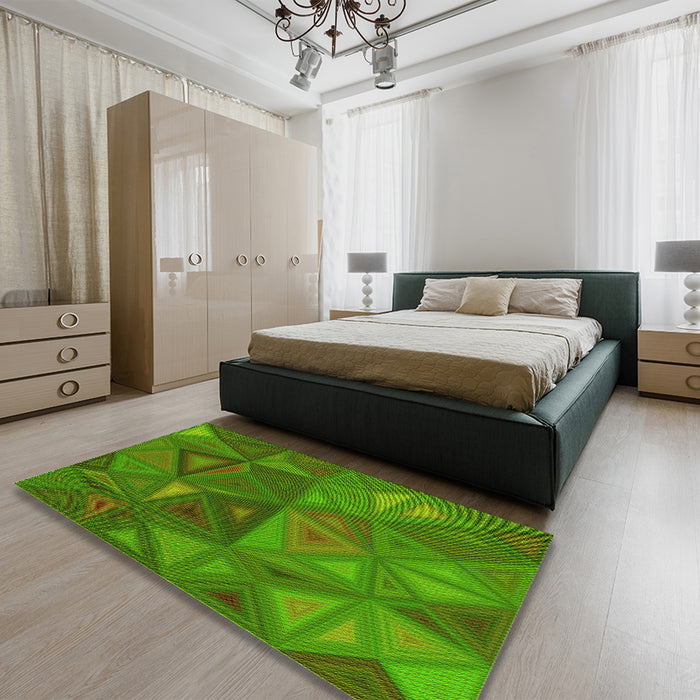 Patterned Apple Green Rug in a Bedroom, pat3809yw