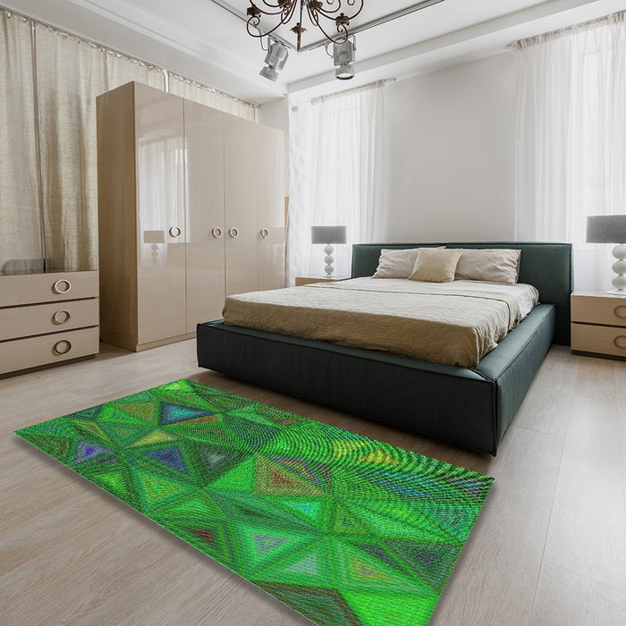 Machine Washable Transitional Neon Green Rug in a Bedroom, wshpat3809