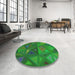 Round Patterned Neon Green Modern Rug in a Office, pat3809