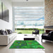 Square Patterned Neon Green Modern Rug in a Living Room, pat3809