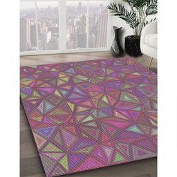 Patterned Dark Raspberry Purple Modern Rug in Family Room, pat3810