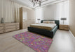 Patterned Dark Raspberry Purple Modern Rug in a Bedroom, pat3810