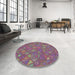 Round Machine Washable Transitional Dark Raspberry Purple Rug in a Office, wshpat3810