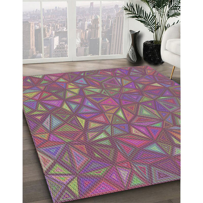 Patterned Dark Raspberry Purple Modern Rug in Family Room, pat3810