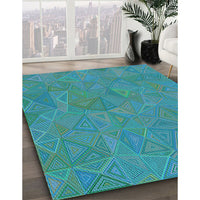 Patterned Dark Cyan Green Rug, pat3811lblu