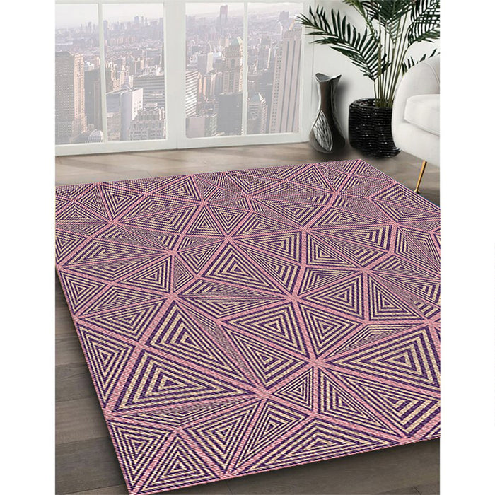 Patterned Dark Raspberry Purple Modern Rug in Family Room, pat3812