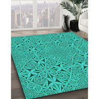 Patterned Aqua Cyan Blue Rug, pat3815lblu