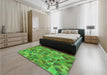 Patterned Dark Lime Green Rug in a Bedroom, pat3816grn